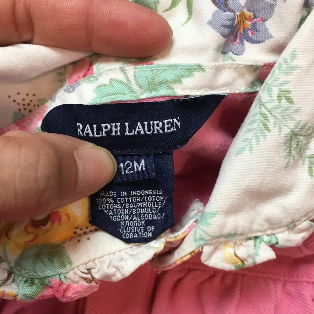 Ralph Lauren Pink Dress with floral ruffle trim sleeveless 12M